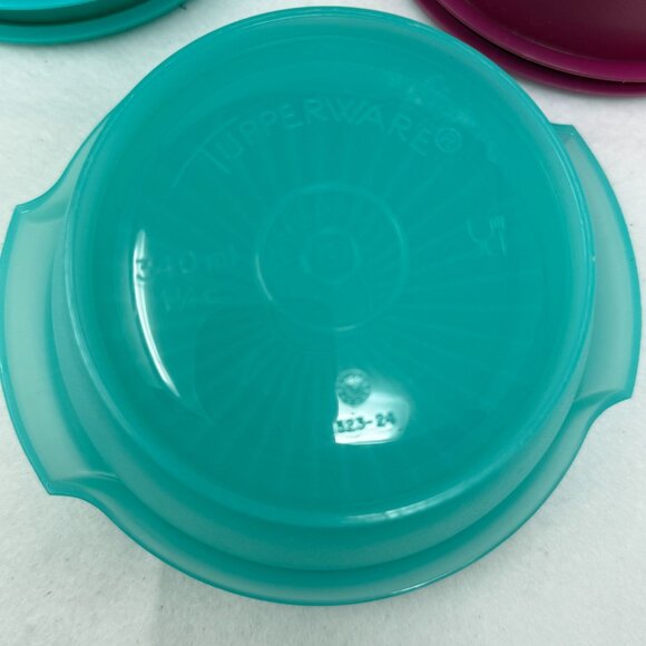 3 Tupperware Servalier Bowls Snack Round Containers Lids Teal Purple 20oz & 10oz - Picture 4 of 7